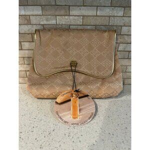 Givenchy Pale Gold Logo Canvas Clutch Cosmetic Case Bag